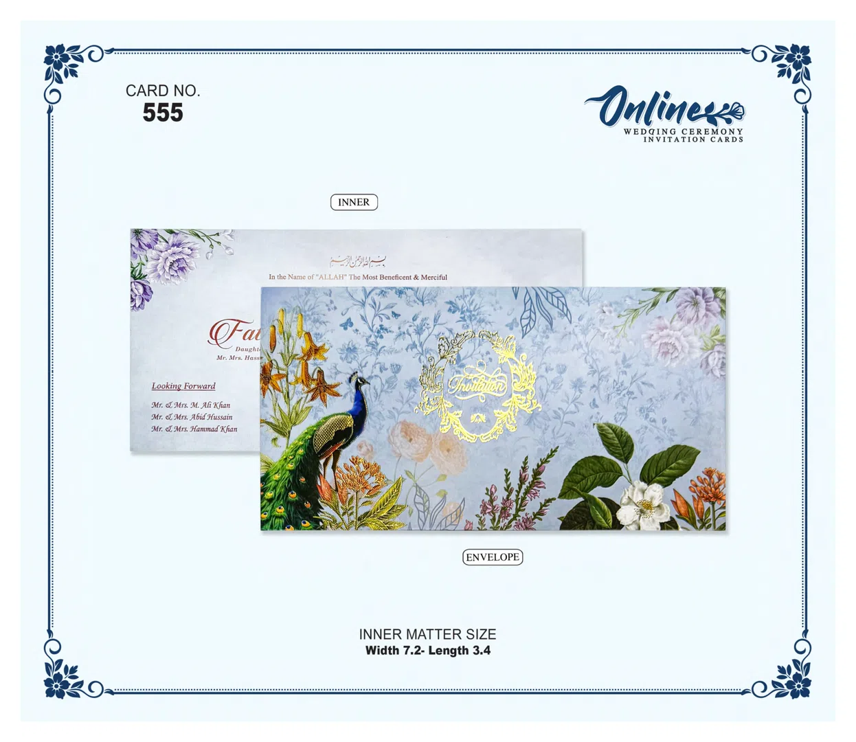 Blue Floral Panel Invitation wedding card design