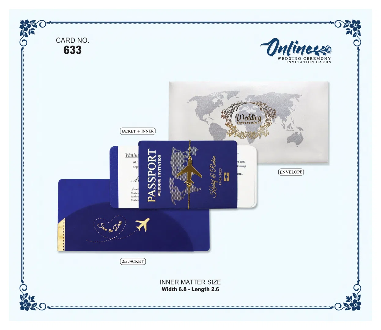 Royal Blue Travel Theme Invitation wedding card design