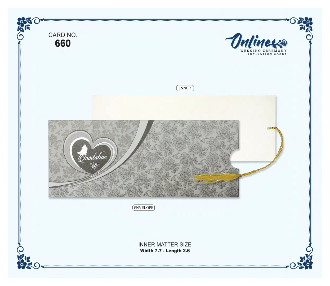 Silver Heart Envelope wedding card design