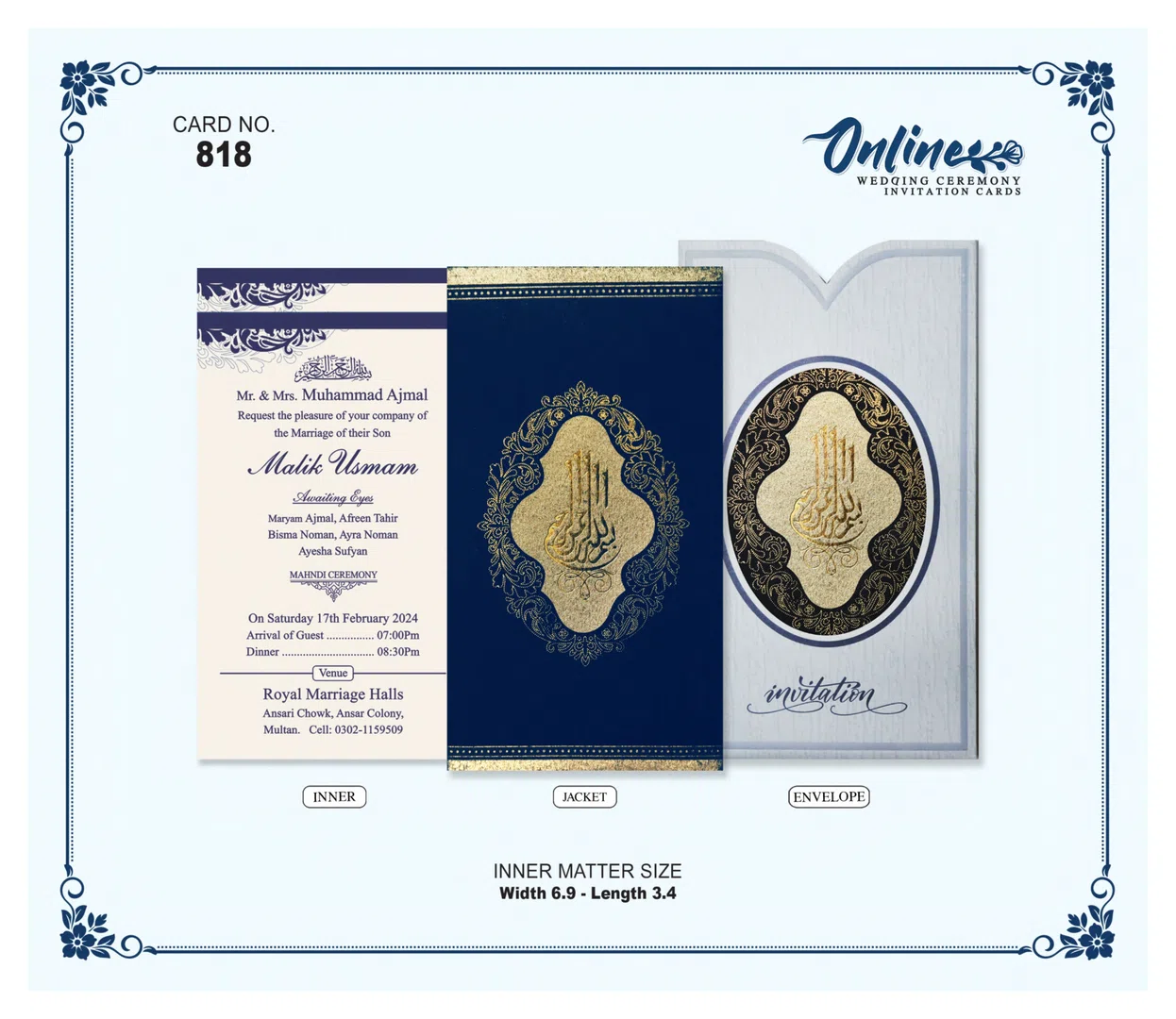 Navy Gold Invitation wedding card design