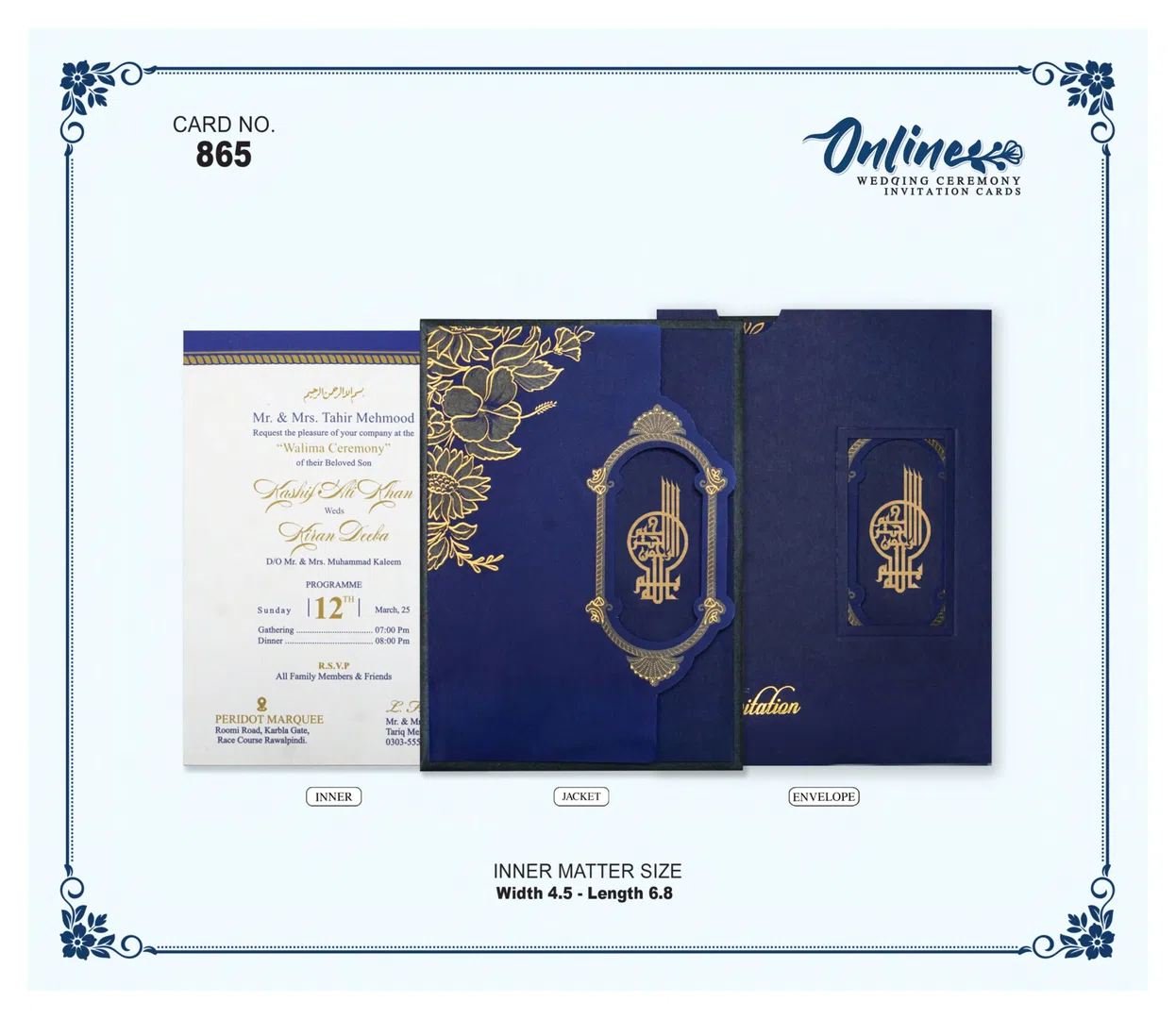 Navy Blue Ornamental Invitation wedding card design