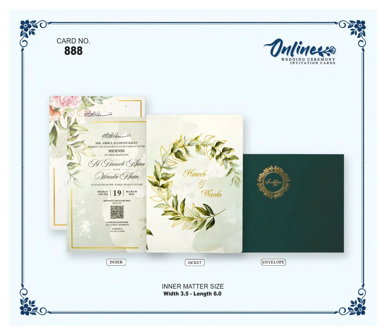Botanical Green Invitation wedding card design