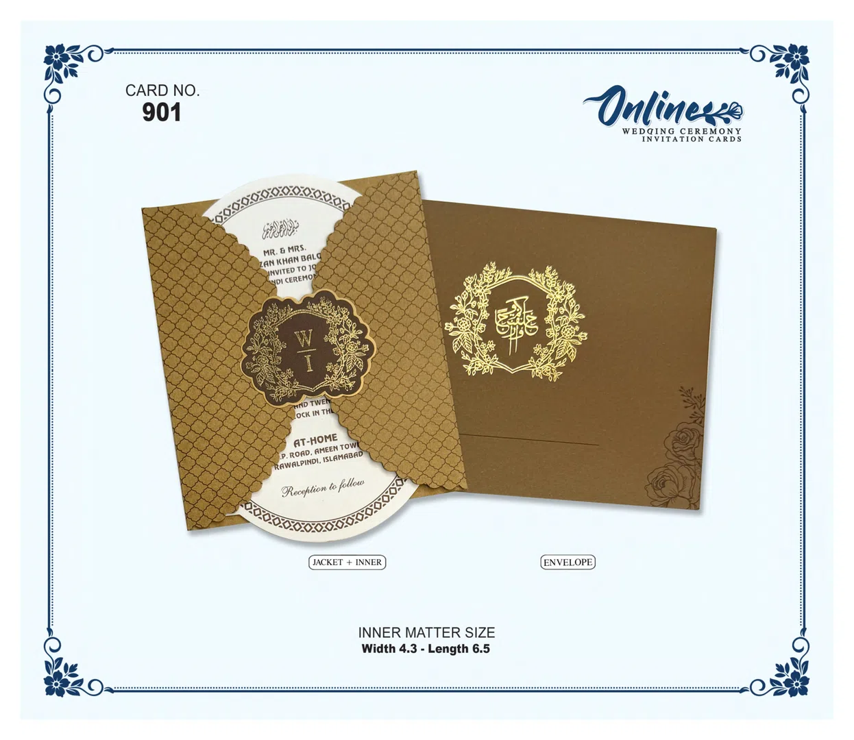 Brown & Gold Floral Invitation wedding card design