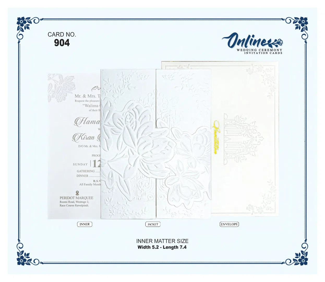 White Embossed Floral Invitation wedding card design
