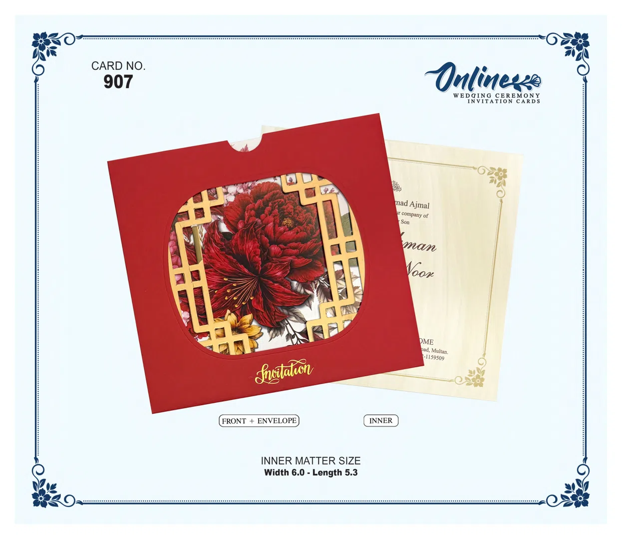Red Gold Floral Invitation wedding card design